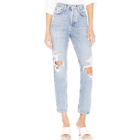 NEW Agolde Fen Light Wash High Rise Relaxed Taper Distressed Denim Jeans 28 - Picture 2 of 12